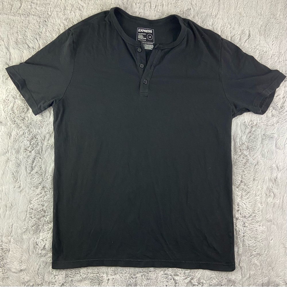 Express Slim Supersoft Stretch Henley Short Sleeve Shirt Black Mens Large